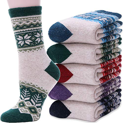 Wool Socks for Women Hiking Boot Warm Knit Cozy Winter Crew Duty Work Soft Socks for Ladies Animal Design 4 Pack 
